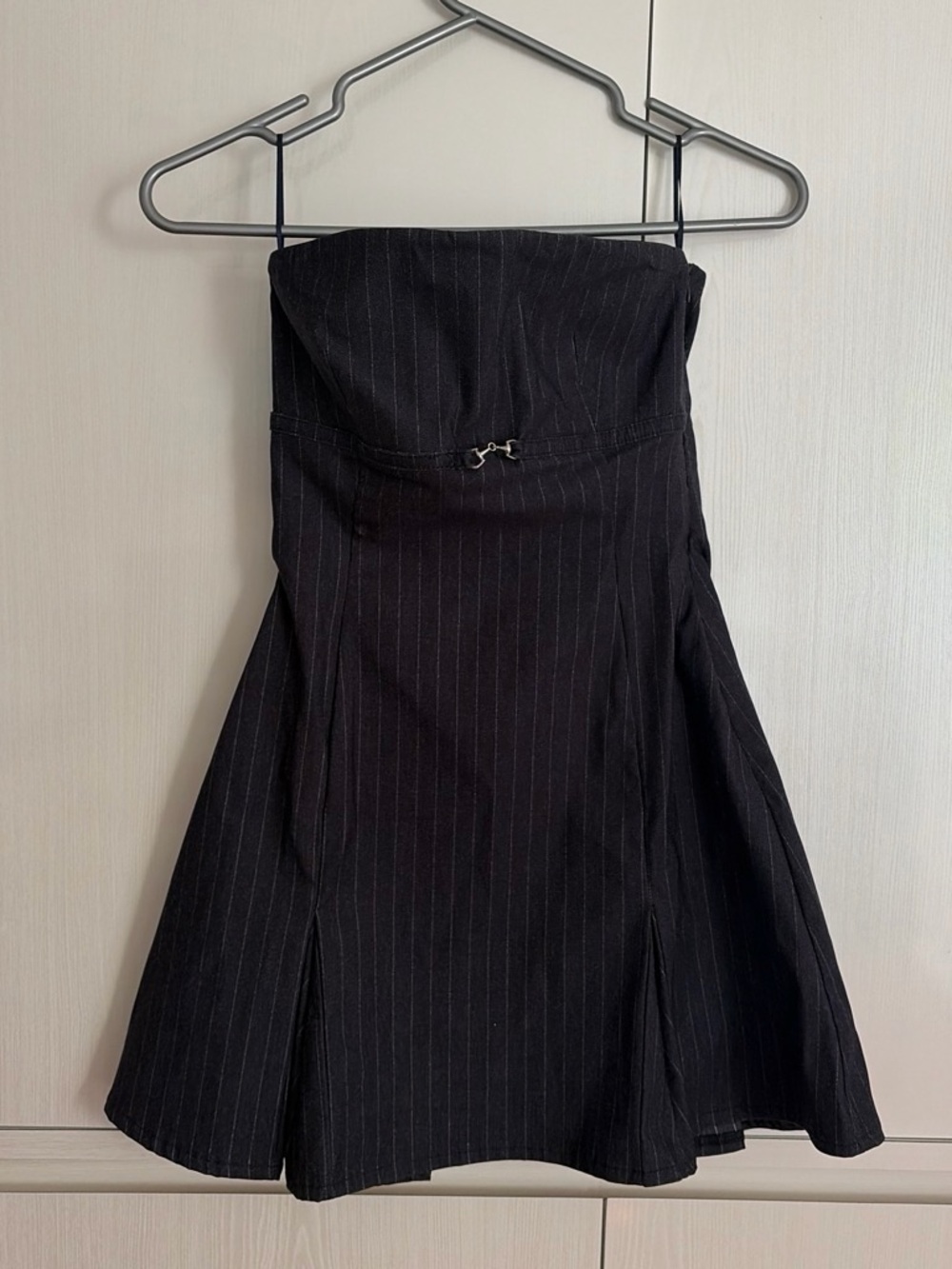 Bershka Strapless navy Pinstripe Fit-and-Flare Dress
